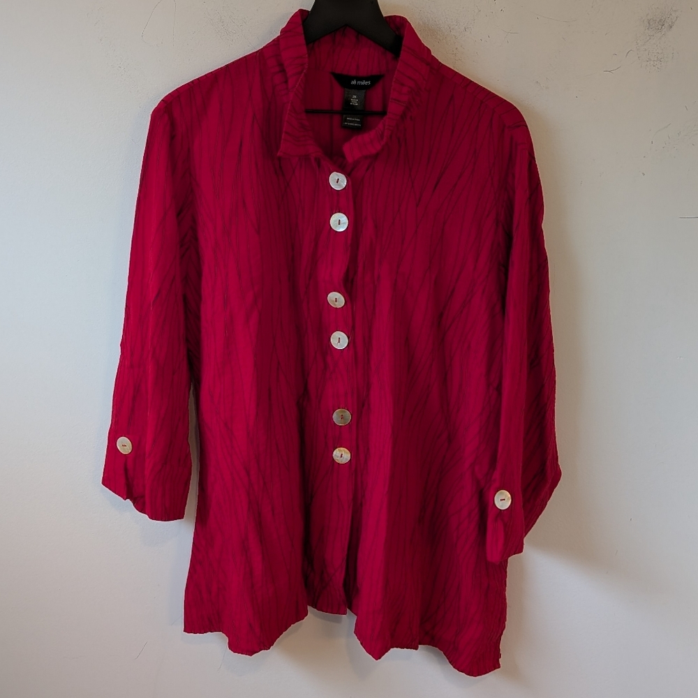 Ali Miles Fuchsia Button-Front Textured Blouse